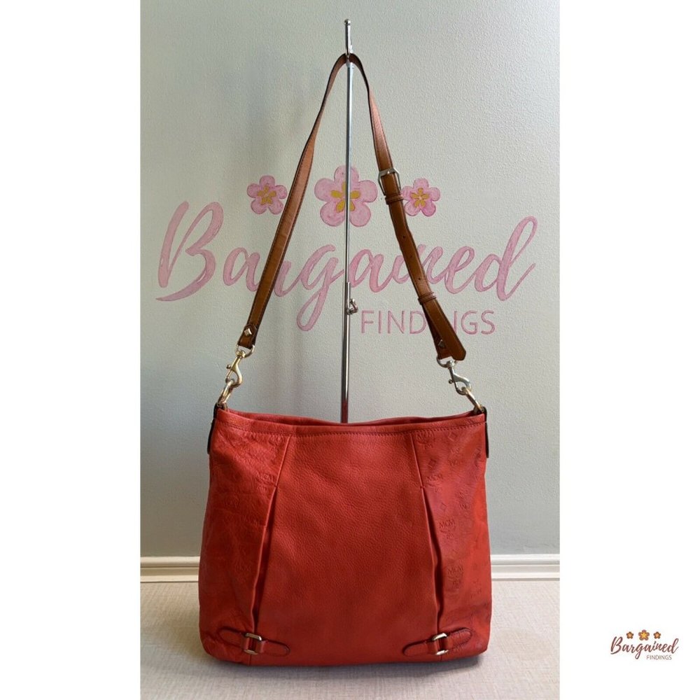 Authentic Mcm Orange Monogram Embossed Leather Me… - image 3